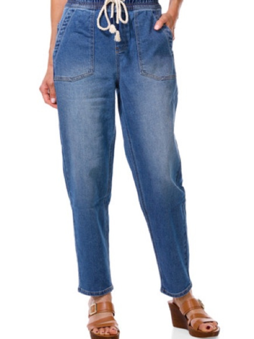 Sanctuary Blue Drawstring Boyfriend Jeans